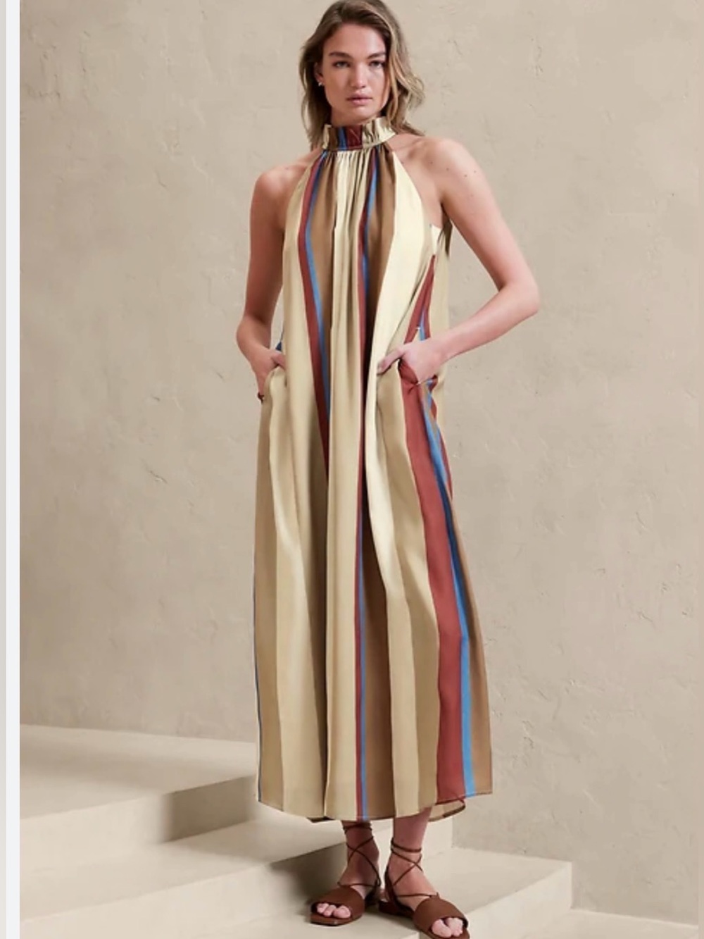 Banana Republic Trapeze Maxi Dress With Pockets Sz M